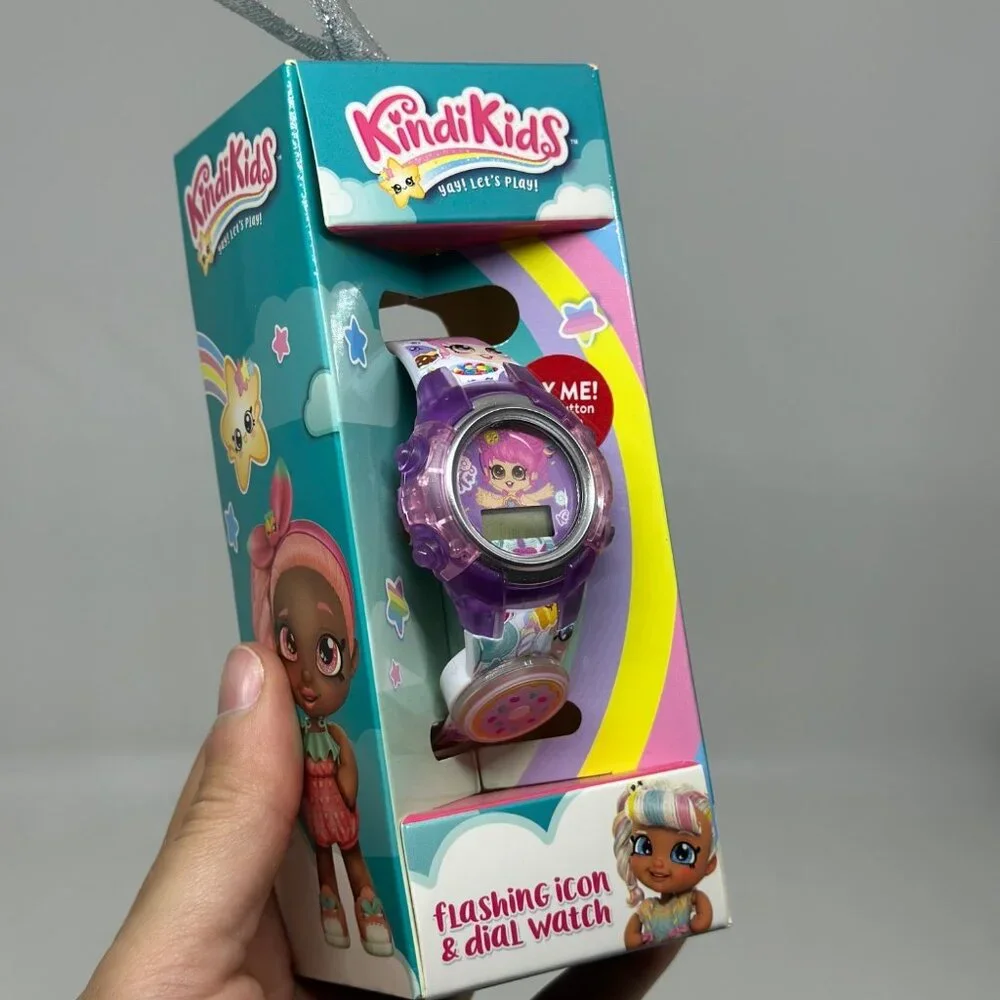 NWF Kindi Kids Girls LCD Wrist‎ Watch Flashing Icon Dial Purple (Need Batteries)